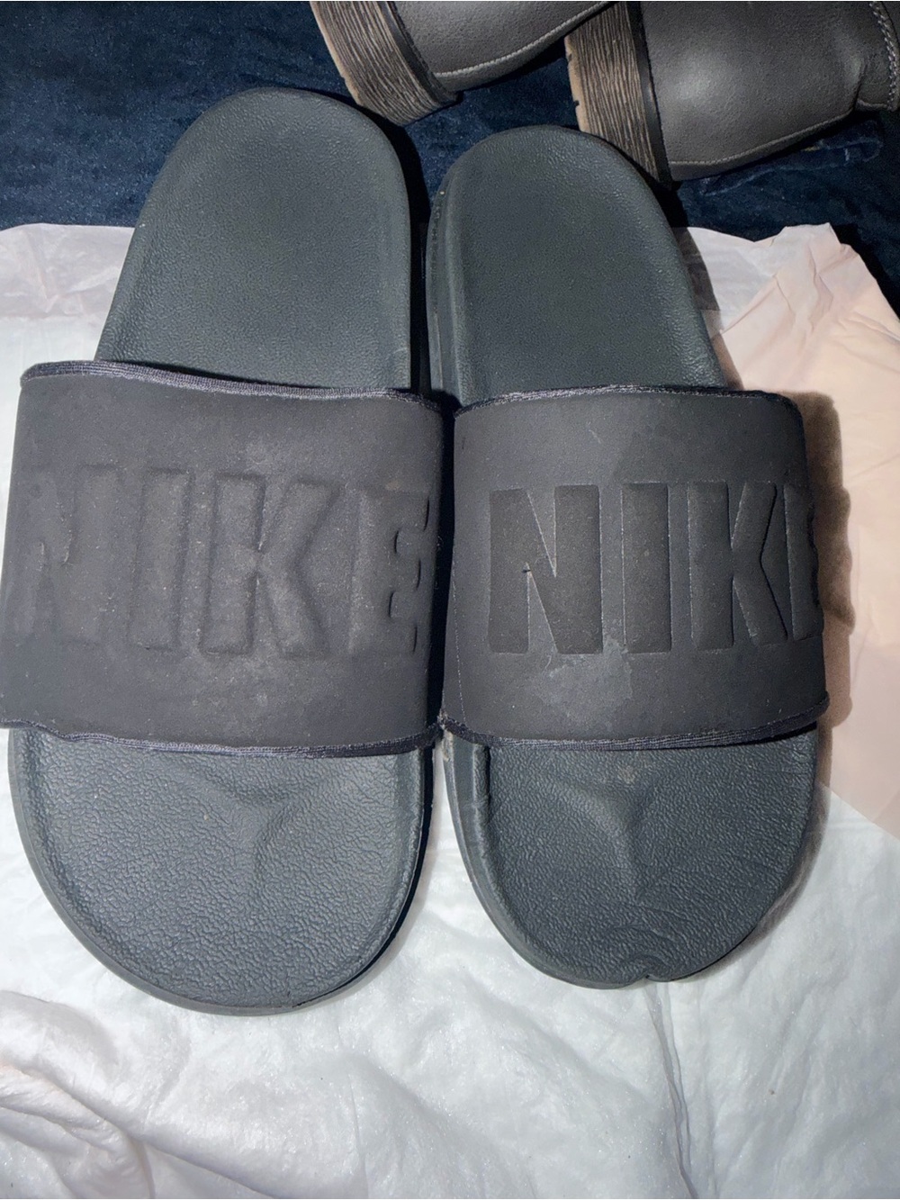 Nike Black Slide Sandals with Embossed Logo Strap